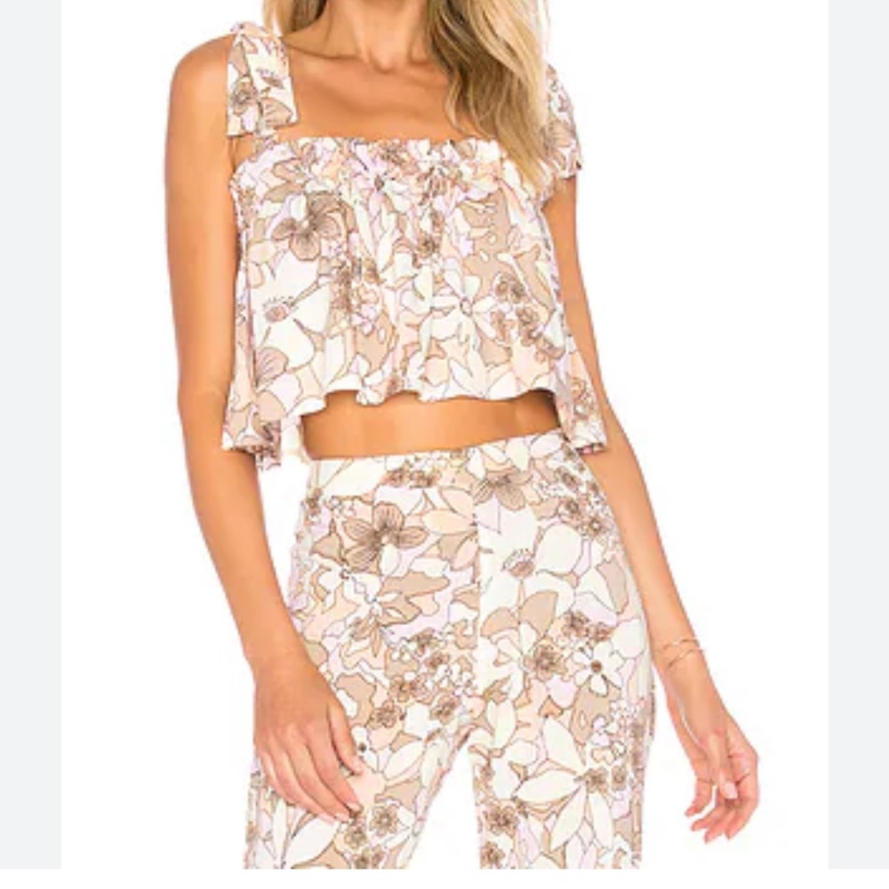 For Love & Lemons Floral Crop Top and Pants Set